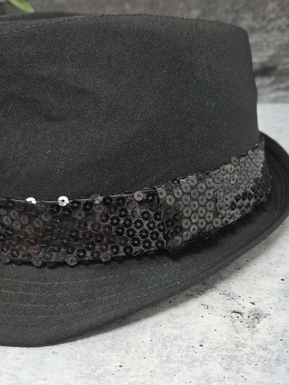 Black Fedora Hat Sequin Trim One Size